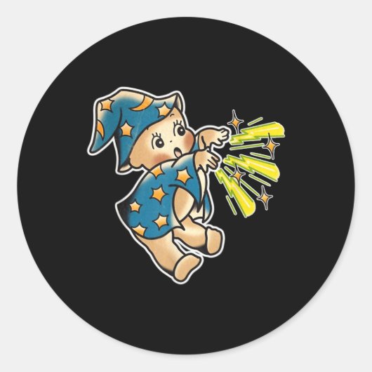 Kewpieベビーウィザー伝統的ドTattoo Flash ラウンドシール (正面)