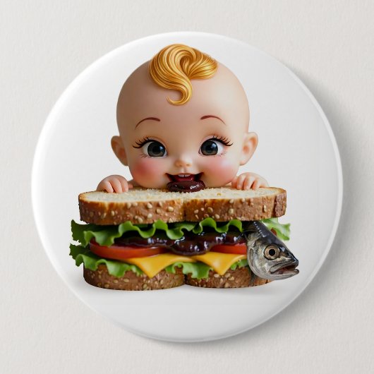 Kewpie Fan Burger Doll Large Badge 缶バッジ (正面)