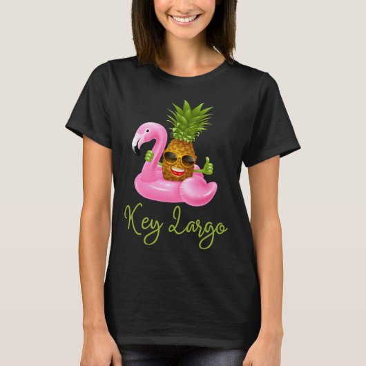 Key Largo Florida Beach Tropical  Flamingo Pineapp Tシャツ (正面)
