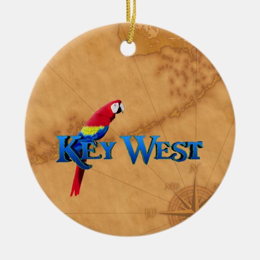 Key Westおよび地図 セラミックオーナメント (正面)