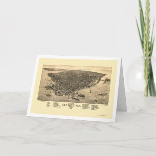 Key WestのFLのパノラマ式の地図- 1884年 カード (正面)