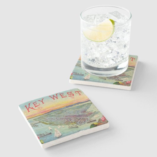 Key Westフロリダのヴィンテージの空中写真の芸術 ストーンコースター (横)