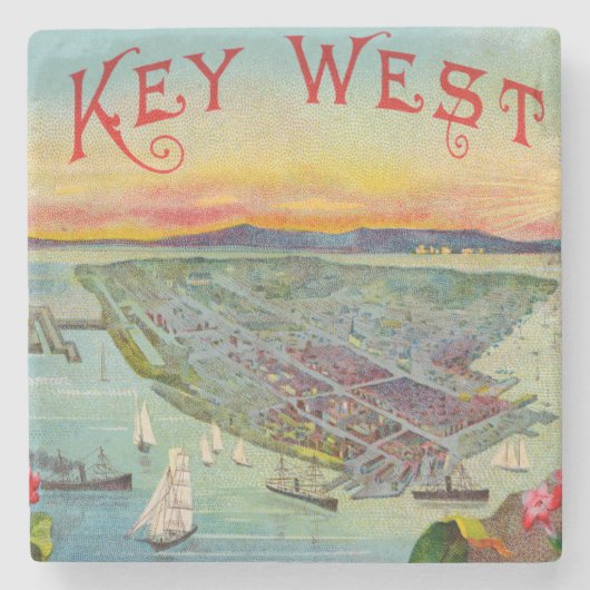 Key Westフロリダのヴィンテージの空中写真の芸術 ストーンコースター (正面)