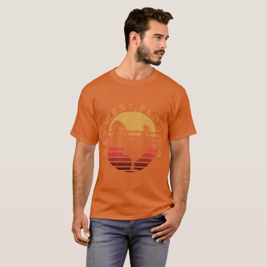Key West Chicken Rooster Sunset Distressed Souveni Tシャツ (正面フル)