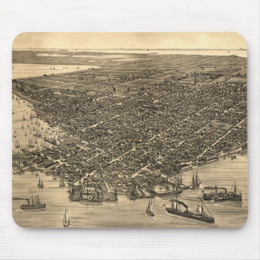 Key West FL (1884年)のヴィンテージの絵解き地図 マウスパッド (正面)