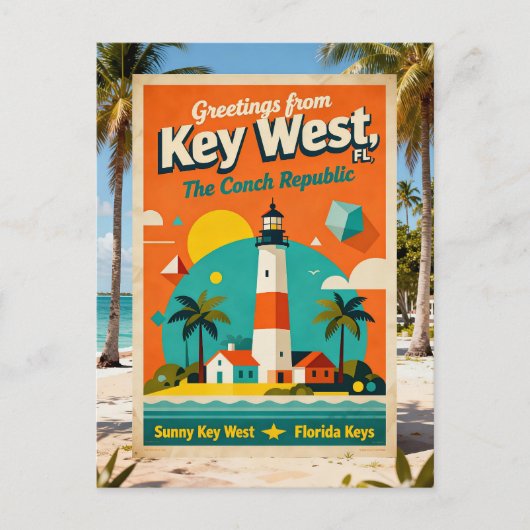 Key West Florida Conch Republic Retro Travel 1930s ポストカード (正面)