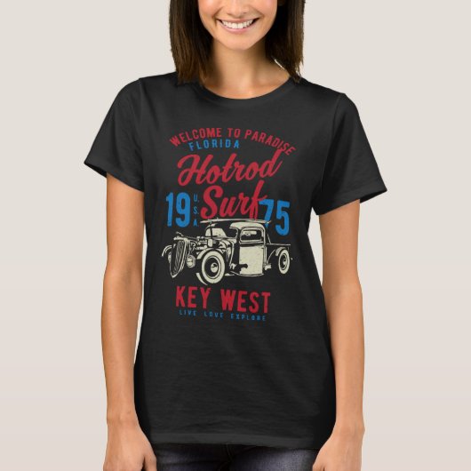 Key West Florida Retro Hotrod Surf Distressed  6 Tシャツ (正面)