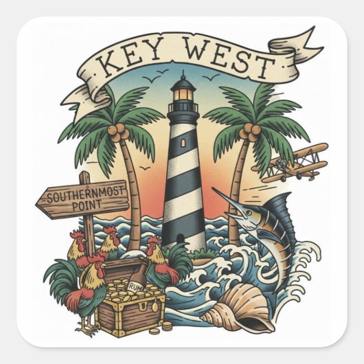 Key West Florida Travel スクエアシール (正面)