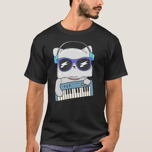 Keyboard Playing Cat Funny Kitty Musician Fun Tシャツ (正面)
