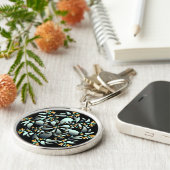 Keychainのかわいい花柄、オレンジ銀製灰色 キーホルダー (側面)