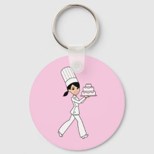 Keychainのケーキを持つパン屋の女の子 キーホルダー