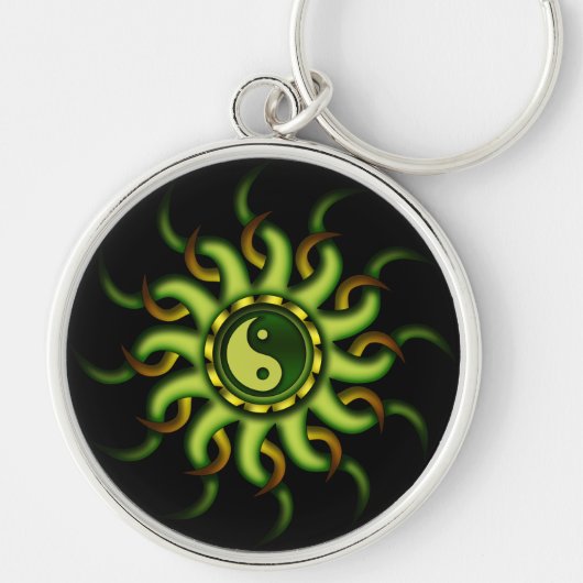 Keychainの陰陽日曜日、金ゴールドの緑 キーホルダー (正面)