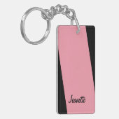 Keychainは、長方形の倍ストライプピンクの味方しました キーホルダー (正面左)