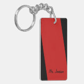 Keychainは、長方形の倍ストライプ赤の味方しました キーホルダー (正面左)