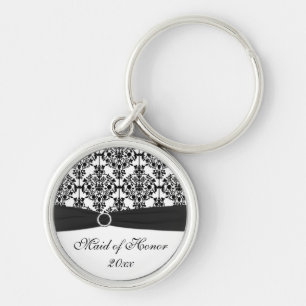 Keychain白黒ダマスク織のメイド・オブ・オーナー(花嫁付き添い人) キーホルダー