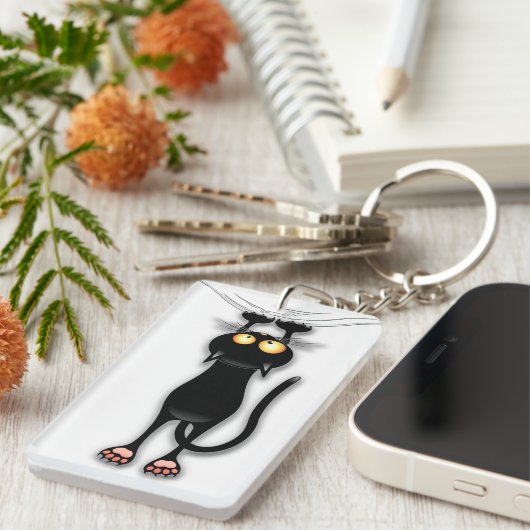 Keychain落ちているおもしろいの黒猫 キーホルダー (正面右)