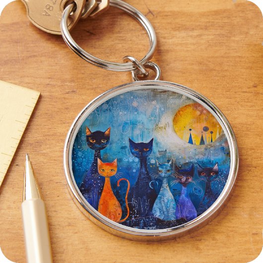 KEYCHAIN - お洒落抽象芸術ハロウィン猫 キーホルダー