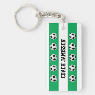 Keychain、サッカーのコーチのために緑及び白い、プレーヤー キーホルダー