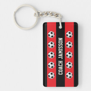 Keychain、サッカーのコーチのために赤く及び黒い、プレーヤー キーホルダー
