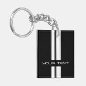Keychain -ストライプなタイプ-の黒くか白いデュオ キーホルダー (正面左)