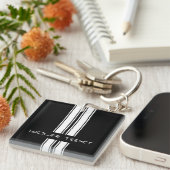 Keychain -ストライプなタイプ-の黒くか白いデュオ キーホルダー (正面右)