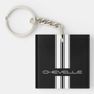 Keychain -ストライプなChevelle -の黒くか白いデュオ キーホルダー