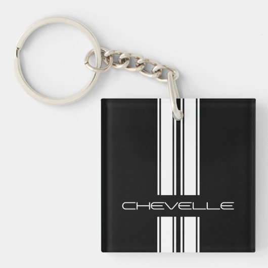 Keychain -ストライプなChevelle -の黒くか白いデュオ キーホルダー (正面)