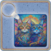 KEYCHAIN -レトロサイケデリック猫 キーホルダー