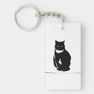 Keychain -態度の様式化されたタキシードの黒猫 キーホルダー
