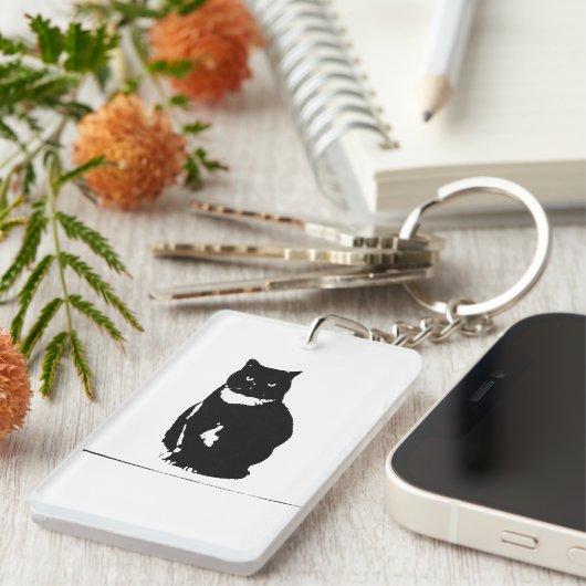 Keychain -態度の様式化されたタキシードの黒猫 キーホルダー (正面右)