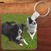  Keychain, 2.25" x 2.25" Border Collies Jumping キーホルダー (裏面)