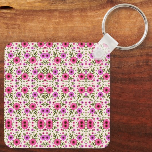 Keychain featuring a repetitive pink floral  キーホルダー (裏面)