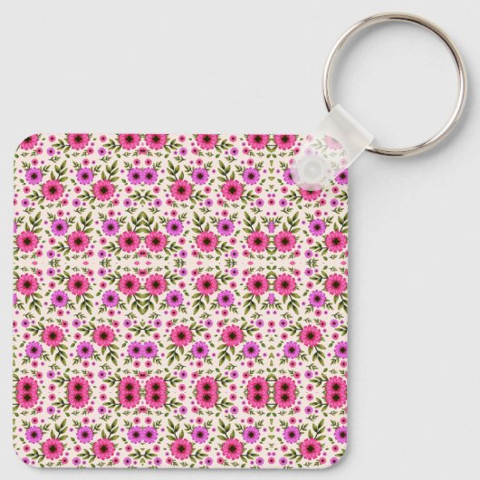 Keychain featuring a repetitive pink floral  キーホルダー (裏面)