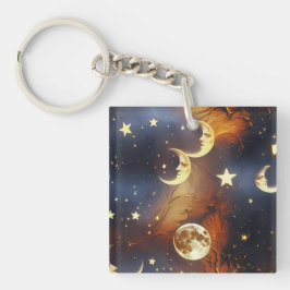 Keychain - Fiery Orange Celestial Moon キーホルダー