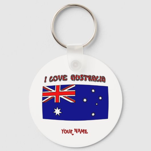 Keychain I Love Australiaあなたの名前 キーホルダー (正面)