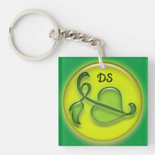 Keychain - Ivy Leaf in 3-D andイニシャル キーホルダー (正面)