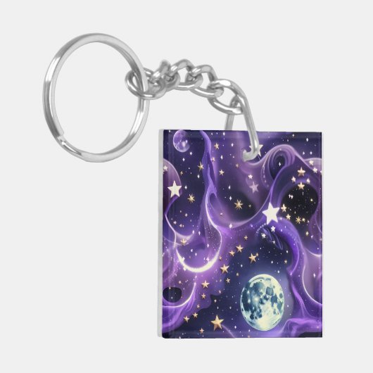 Keychain - Lavender Purple Celestial Moon Phases キーホルダー (正面左)