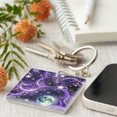 Keychain - Lavender Purple Celestial Moon Phases キーホルダー (正面右)