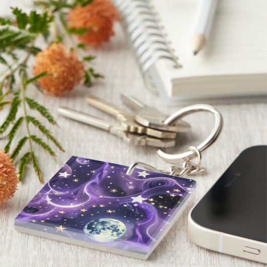 Keychain - Lavender Purple Celestial Moon Phases キーホルダー (正面右)