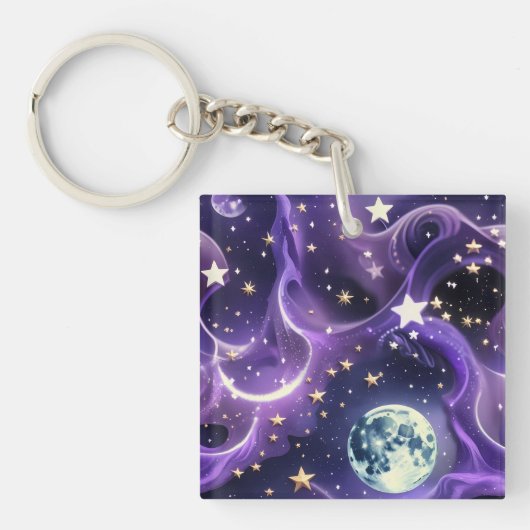 Keychain - Lavender Purple Celestial Moon Phases キーホルダー (正面)