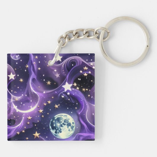 Keychain - Lavender Purple Celestial Moon Phases キーホルダー (裏面)