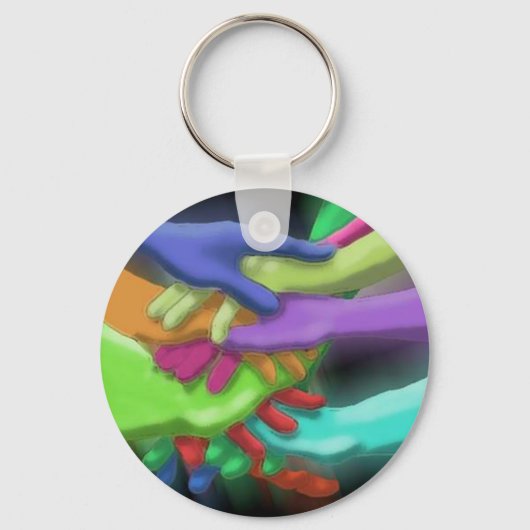 KEYCHAIN NEON FRIENDS GROUP STACKED TEAM HANDS キーホルダー (正面)