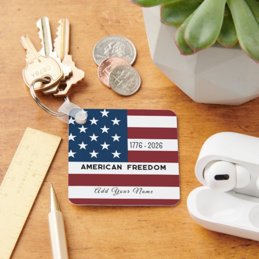 Keychain Patriotic US Flag Custom Text Name キーホルダー (デスク)