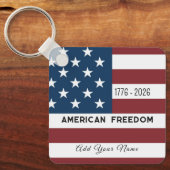 Keychain Patriotic US Flag Custom Text Name キーホルダー (正面)