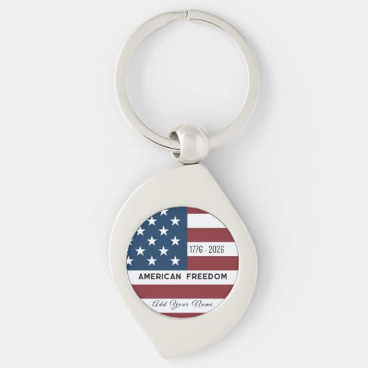 Keychain Patriotic US Flag Custom Text Name キーホルダー (正面)
