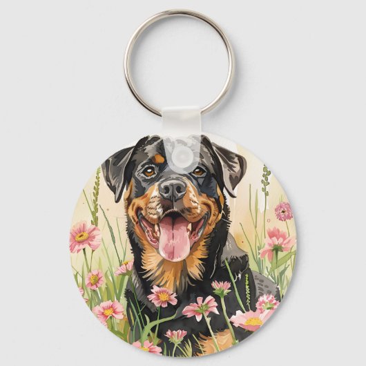 Keychain – Rottweiler Watercolor Keychain キーホルダー (正面)