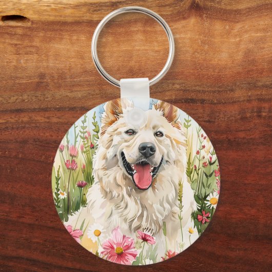 Keychain – Samoyed Watercolor Dog Bag Charm キーホルダー (正面)