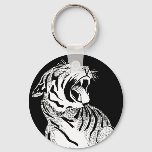 KEYCHAIN White Tiger Aggressive Big Cat Snarling キーホルダー (正面)