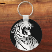 KEYCHAIN White Tiger Aggressive Big Cat Snarling キーホルダー (正面)
