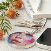 Keychain with a colorful girl's face キーホルダー (正面右)